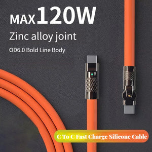 120w 6a Super Fast Charge Type C Silicone 180 ° rotating elbow TYPE-C-C data cable 1M 2M Usb Cable Usb C to C Charger Cable