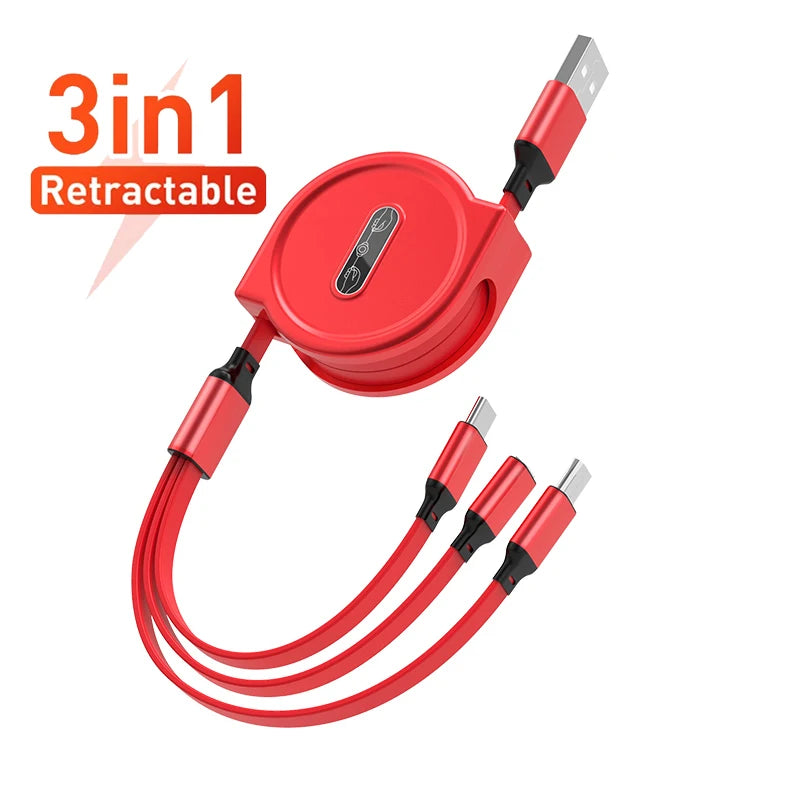 3 in 1 retractable usb cable for  iPhone 11 12 pro max charging type c cable phone charger micro usb