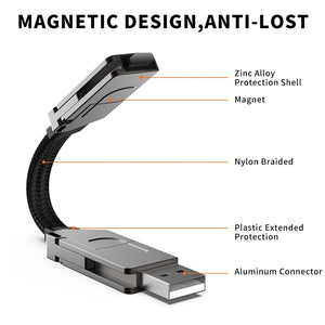 Multi Charging Cable Short for Travel Portable Magnetic Key ring 4 in 1 Fast Charger Cord PD 60W USB A/C to Type C for Phone Pads