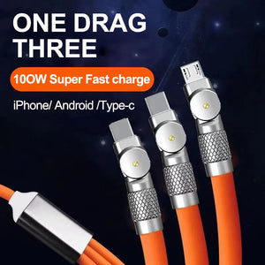 120W 6A 3 in 1 Fast Charging Type C Cable Micro USB for iPhone Charging Cable