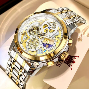 OLEVS Men's Top Brand Luxury Gold Skeleton Quartz Watch