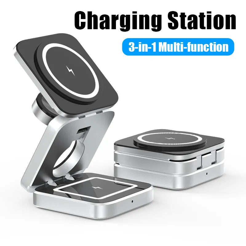 3 In 1 Foldable Magnetic Wireless Charger Stand For iPhone 15, 14, 13 Pro/Max/Plus, AirPods and Apple Watch