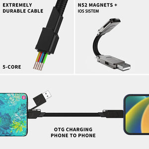 Multi Charging Cable Short for Travel Portable Magnetic Key ring 4 in 1 Fast Charger Cord PD 60W USB A/C to Type C for Phone Pads