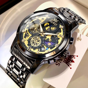 OLEVS Men's Top Brand Luxury Gold Skeleton Quartz Watch