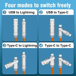 4-in-1 USB C Lightning Cable - 120W PD Fast Charging