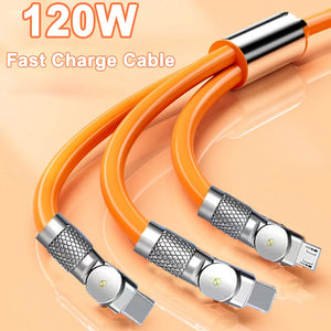 120W 6A 3 in 1 Fast Charging Type C Cable Micro USB for iPhone Charging Cable
